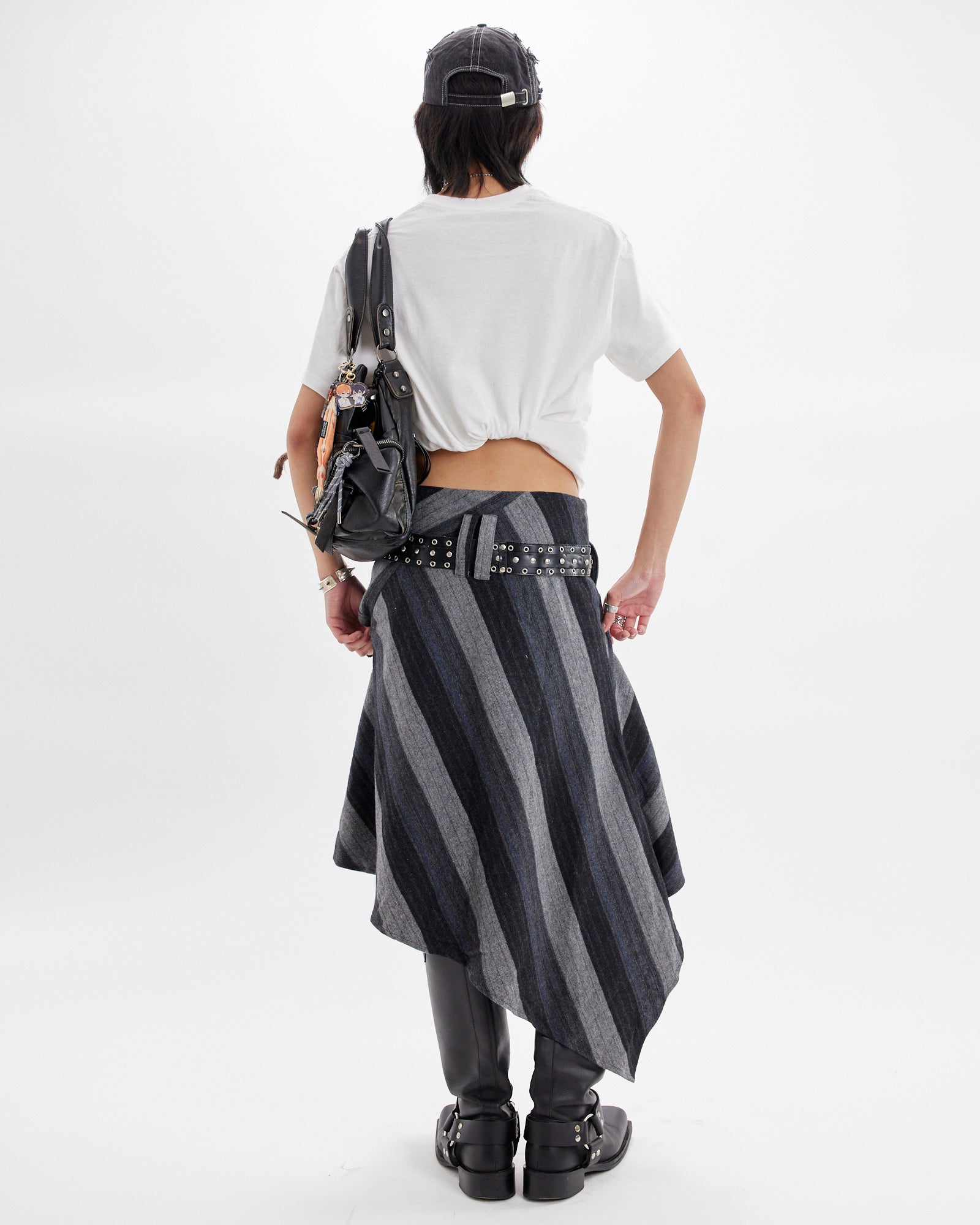 Asymmetric Striped Wool Skirt