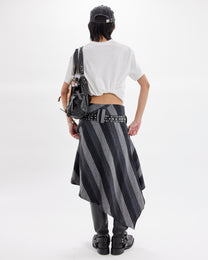 Asymmetric Striped Wool Skirt
