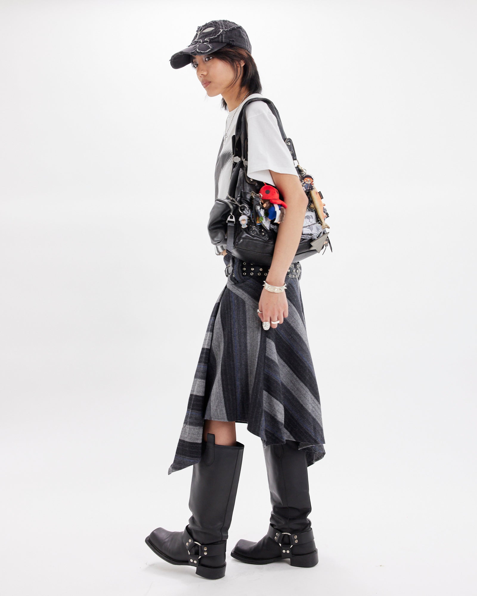 Asymmetric Striped Wool Skirt