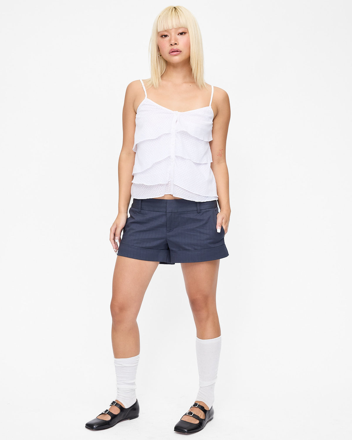 Cuffed Pinstripe Stretch Cotton Mini Short