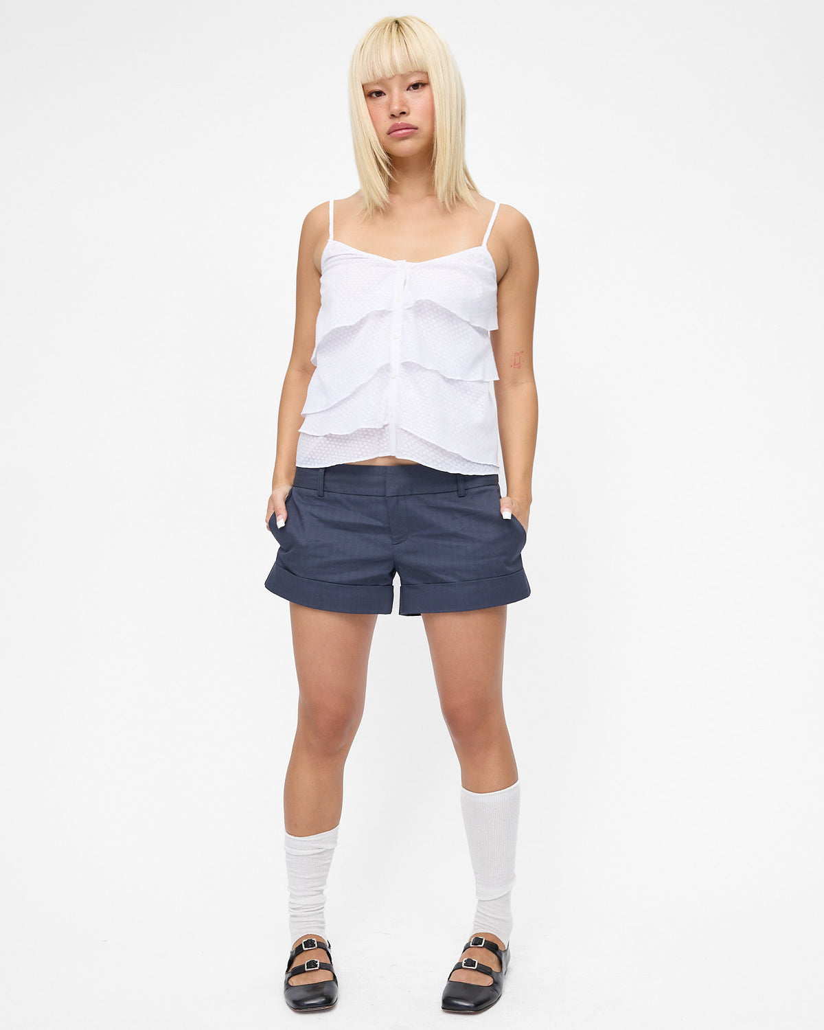 Layered Heart Button-Through Cami - White