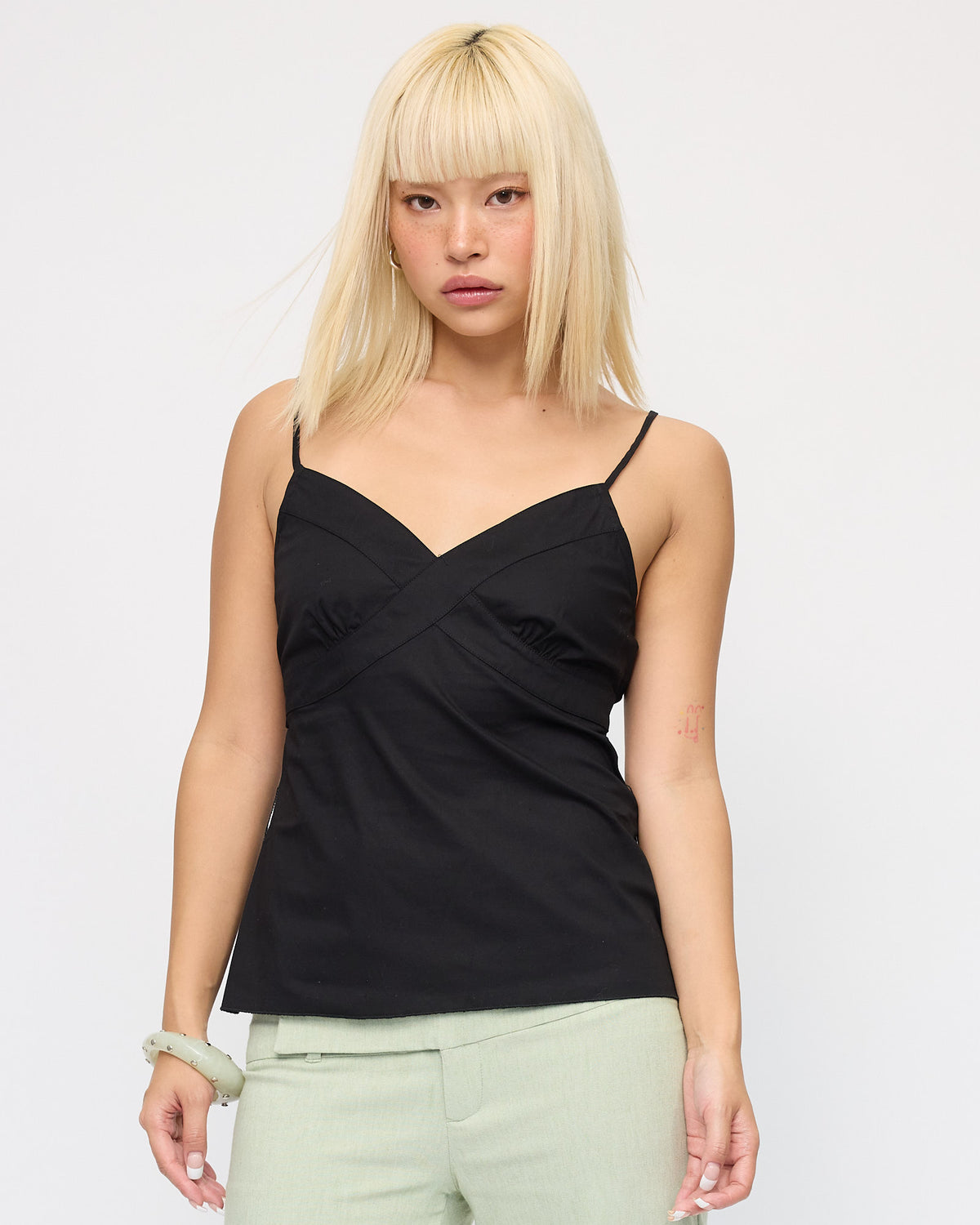 Stretch Cotton Tie Back Cami - Black