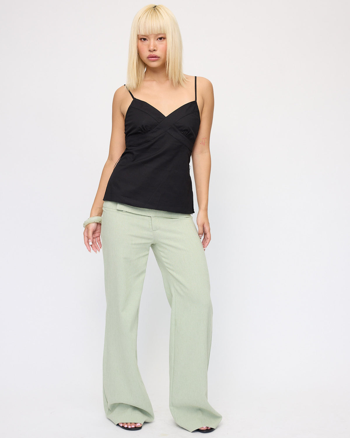 Stretch Cotton Tie Back Cami - Black