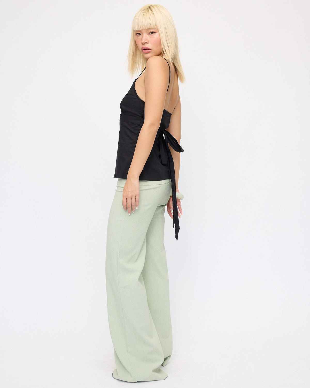 Low-rise Wide Leg Linen Blend Trouser