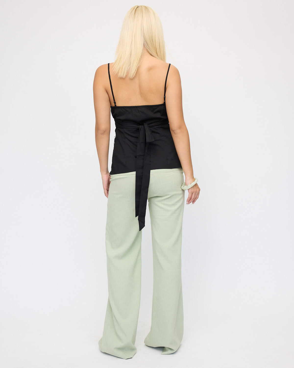 Stretch Cotton Tie Back Cami - Black