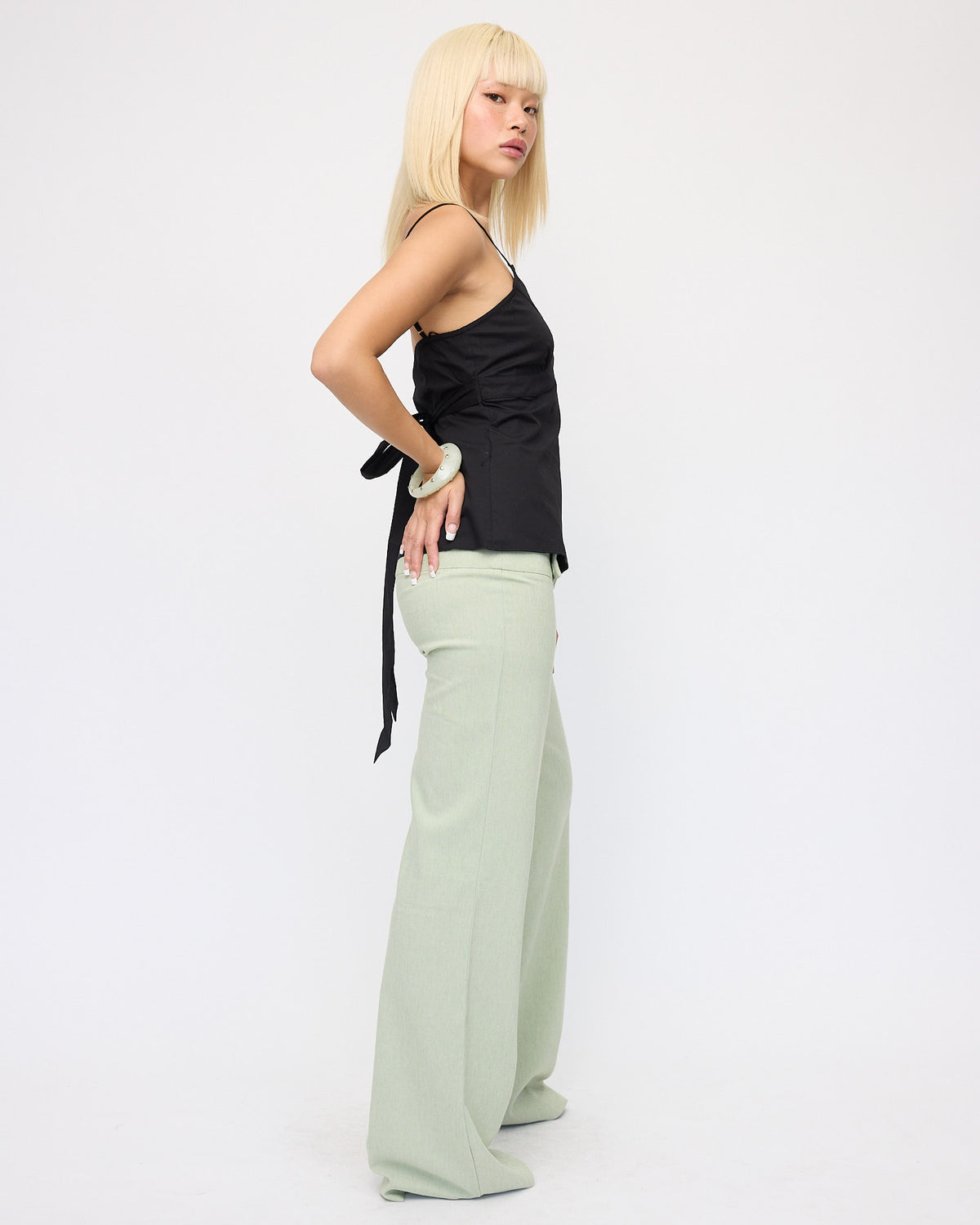 Stretch Cotton Tie Back Cami - Black