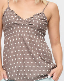 [COMING SOON] Polka Embroidered Babydoll Cami - Taupe