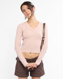 Ribbed Wool V Neck Sweater