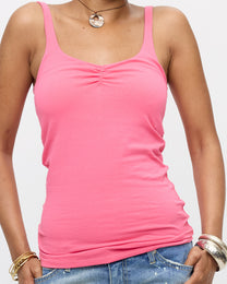Ruched Scoop Neck Tank Top - Hot Pink