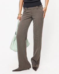 Double Button Rayon Low-rise Trousers - Taupe