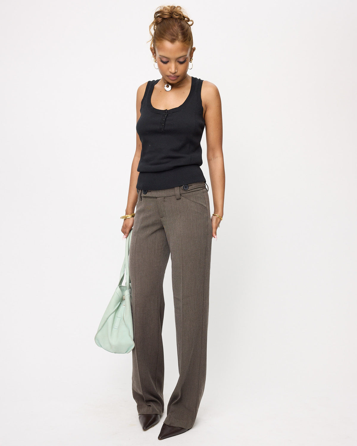 Button-Front Ribbed Tank Top
