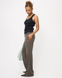 Double Button Rayon Low-rise Trousers - Taupe