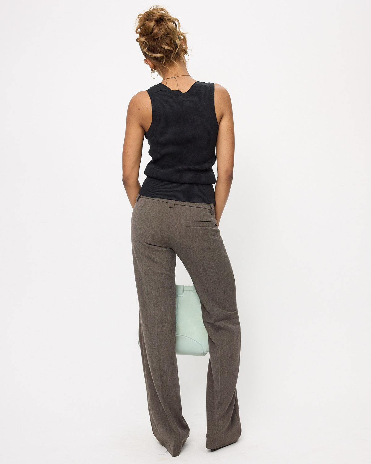 Double Button Rayon Low-rise Trousers - Taupe