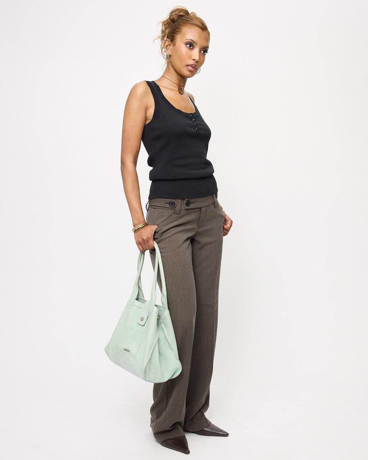 Button-Front Ribbed Tank Top