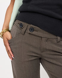 Double Button Rayon Low-rise Trousers - Taupe