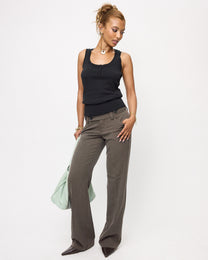 Double Button Rayon Low-rise Trousers - Taupe