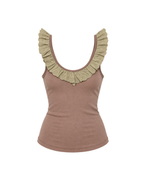 Broderie Cotton Lace Collared Tank - Khaki