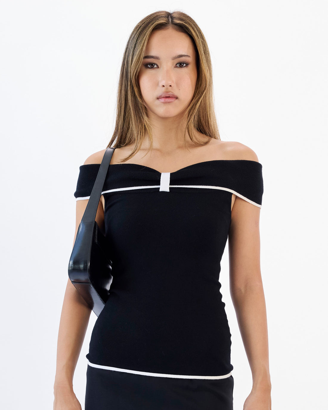 Off Shoulder Bow Knit Top