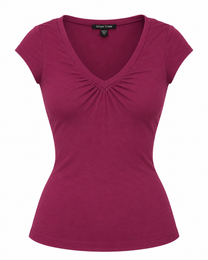 [COMING SOON] V Neck Cap Sleeve T - Magenta