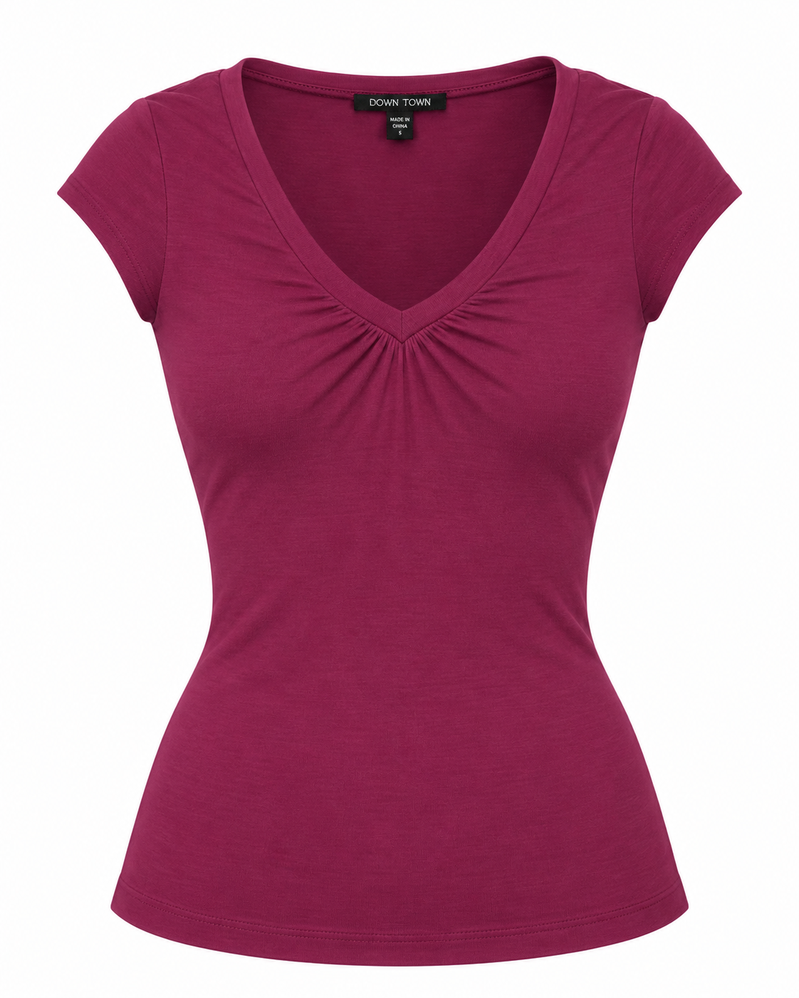 [COMING SOON] V Neck Cap Sleeve T - Magenta