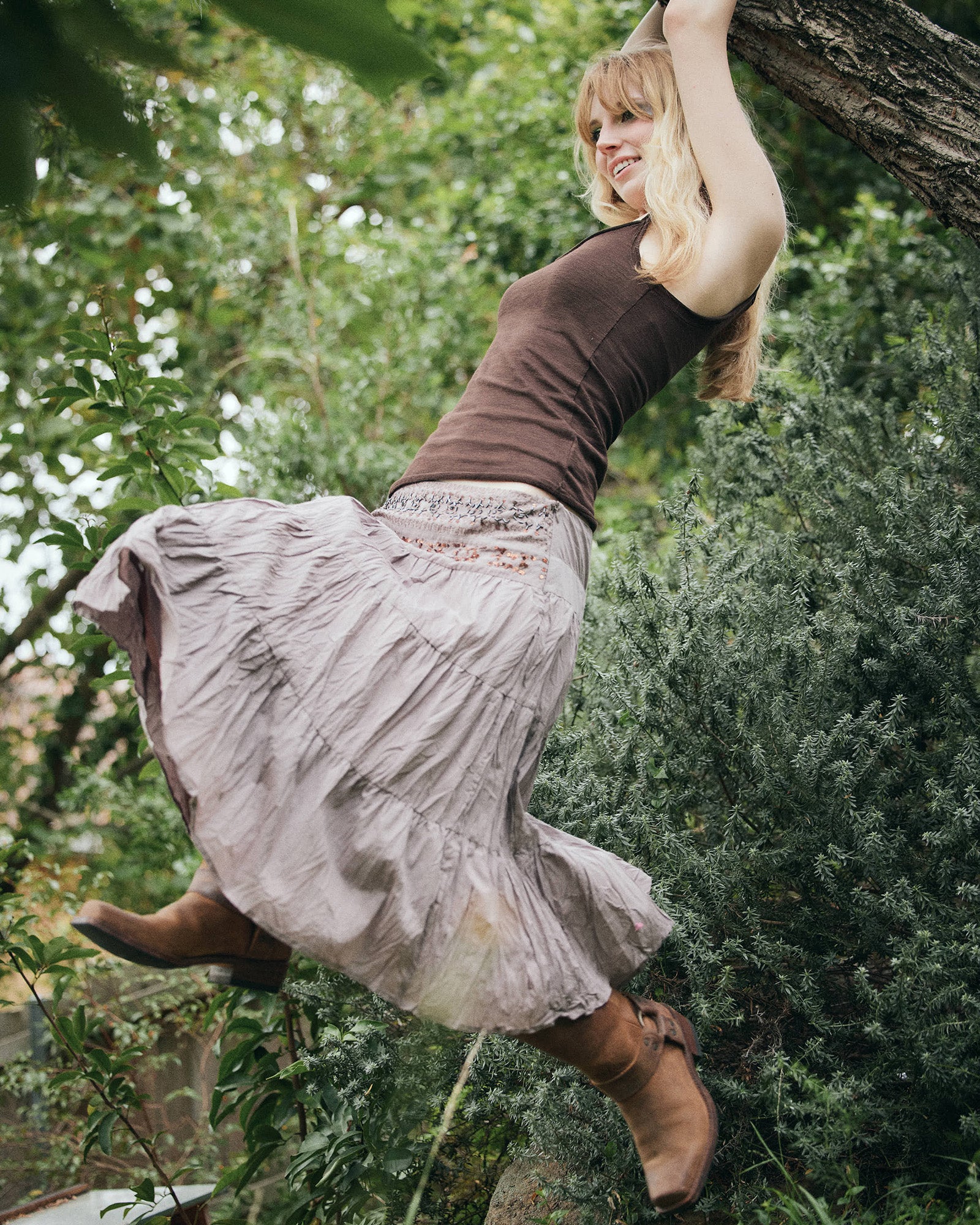 Crinkle Cotton Beaded Midi Skirt - Mushroom