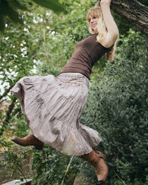 Crinkle Cotton Beaded Midi Skirt - Mushroom