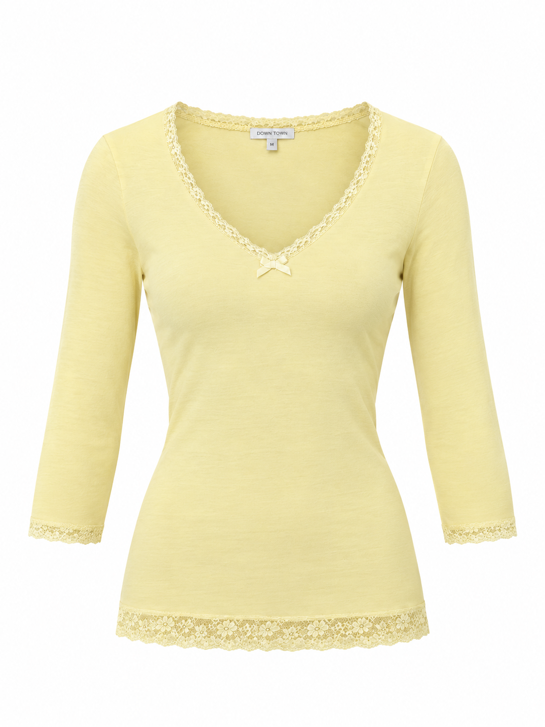 Lace Neckline Long Sleeve - Yellow