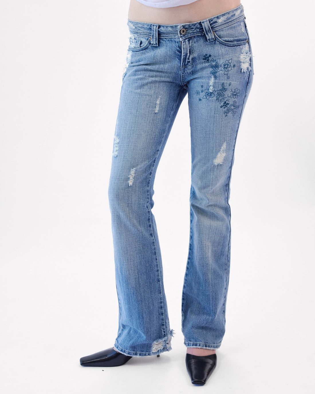 Distressed Light Denim Floral Jean