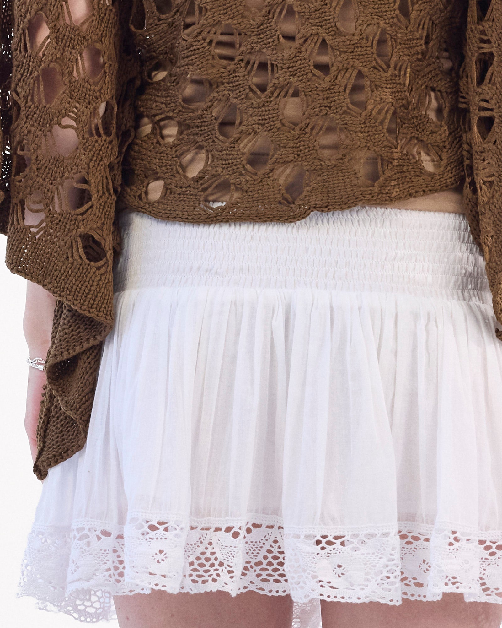 Cotton Gauze Lace Mini Skirt