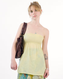 Ruched Cotton Bandeau Top - Butter Yellow