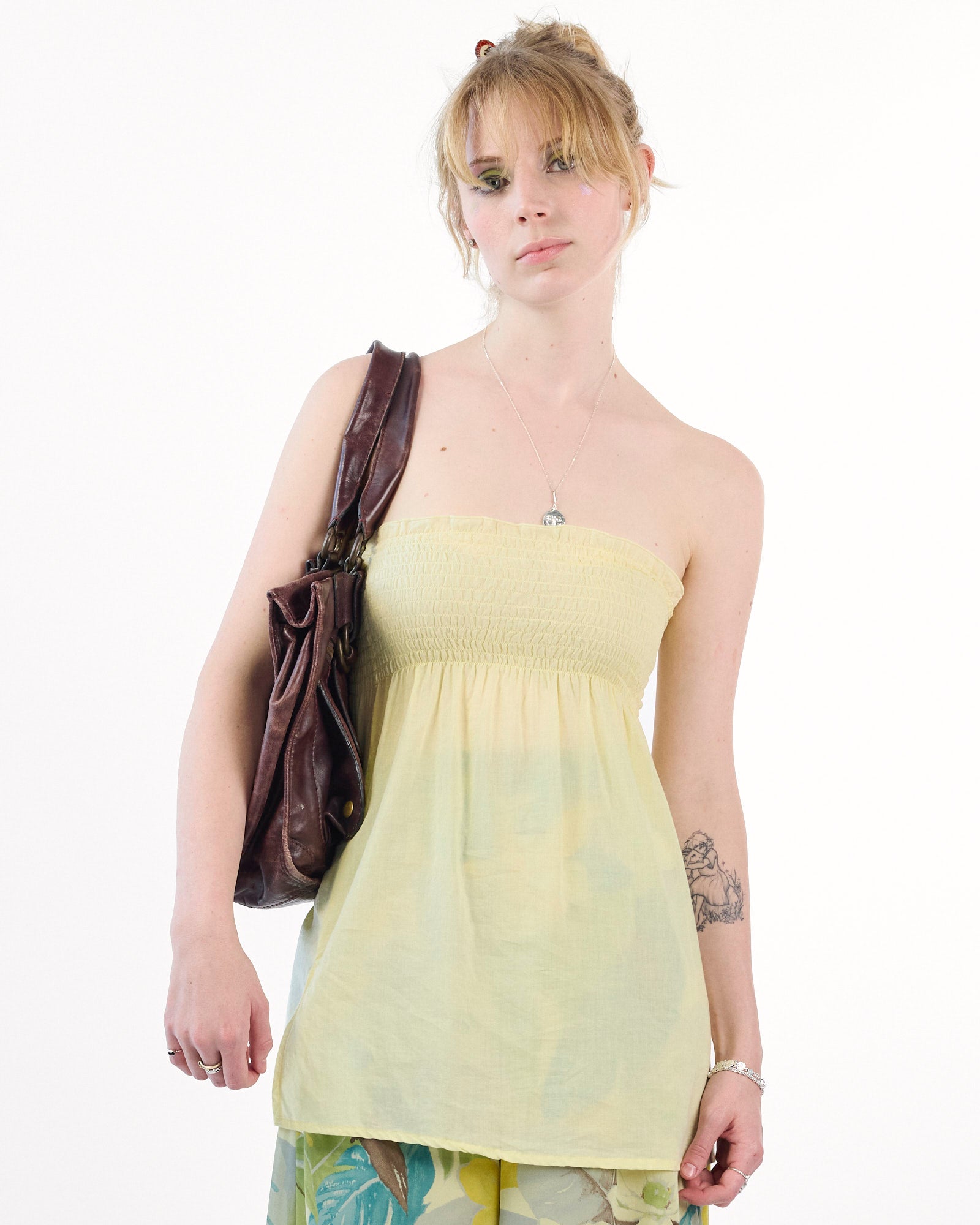 Ruched Cotton Bandeau Top - Butter Yellow