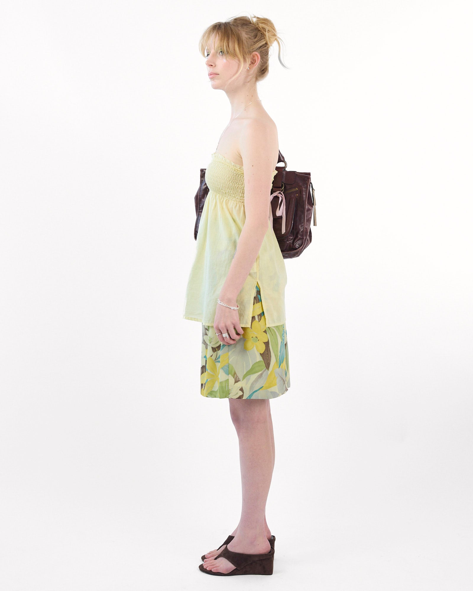 Ruched Cotton Bandeau Top - Butter Yellow