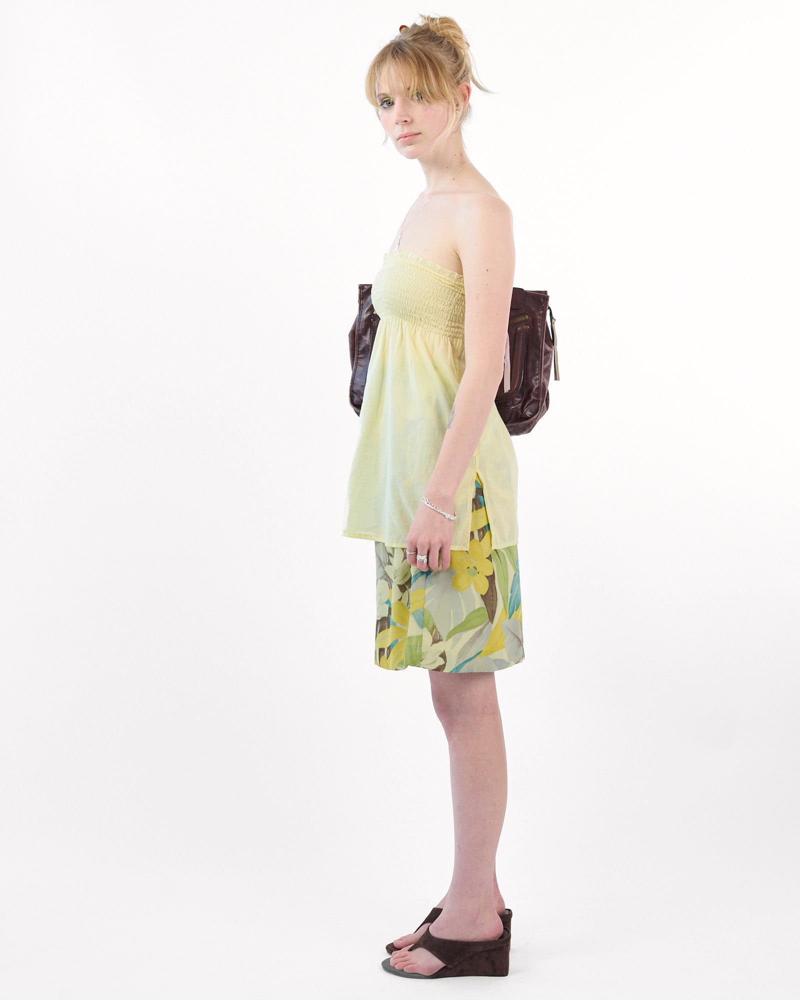Ruched Cotton Bandeau Top - Butter Yellow