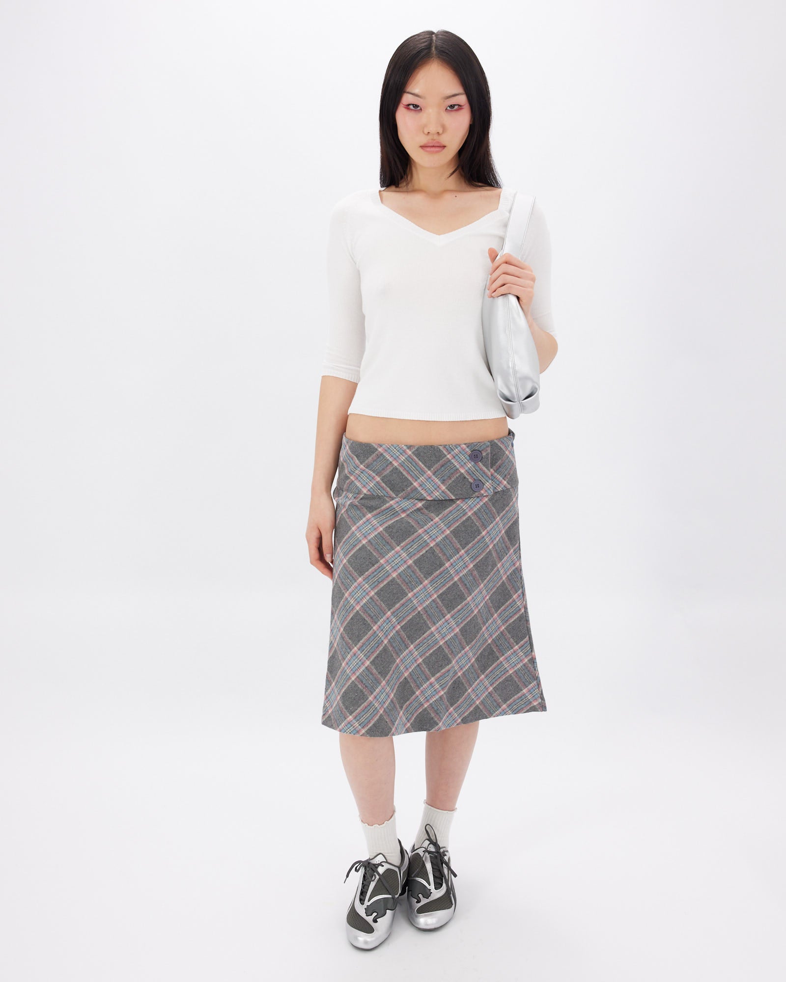 Wide Waistband Tartan Wool Skirt