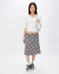 Wide Waistband Tartan Wool Skirt