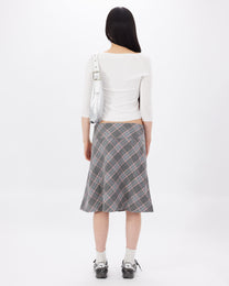 Wide Waistband Tartan Wool Skirt