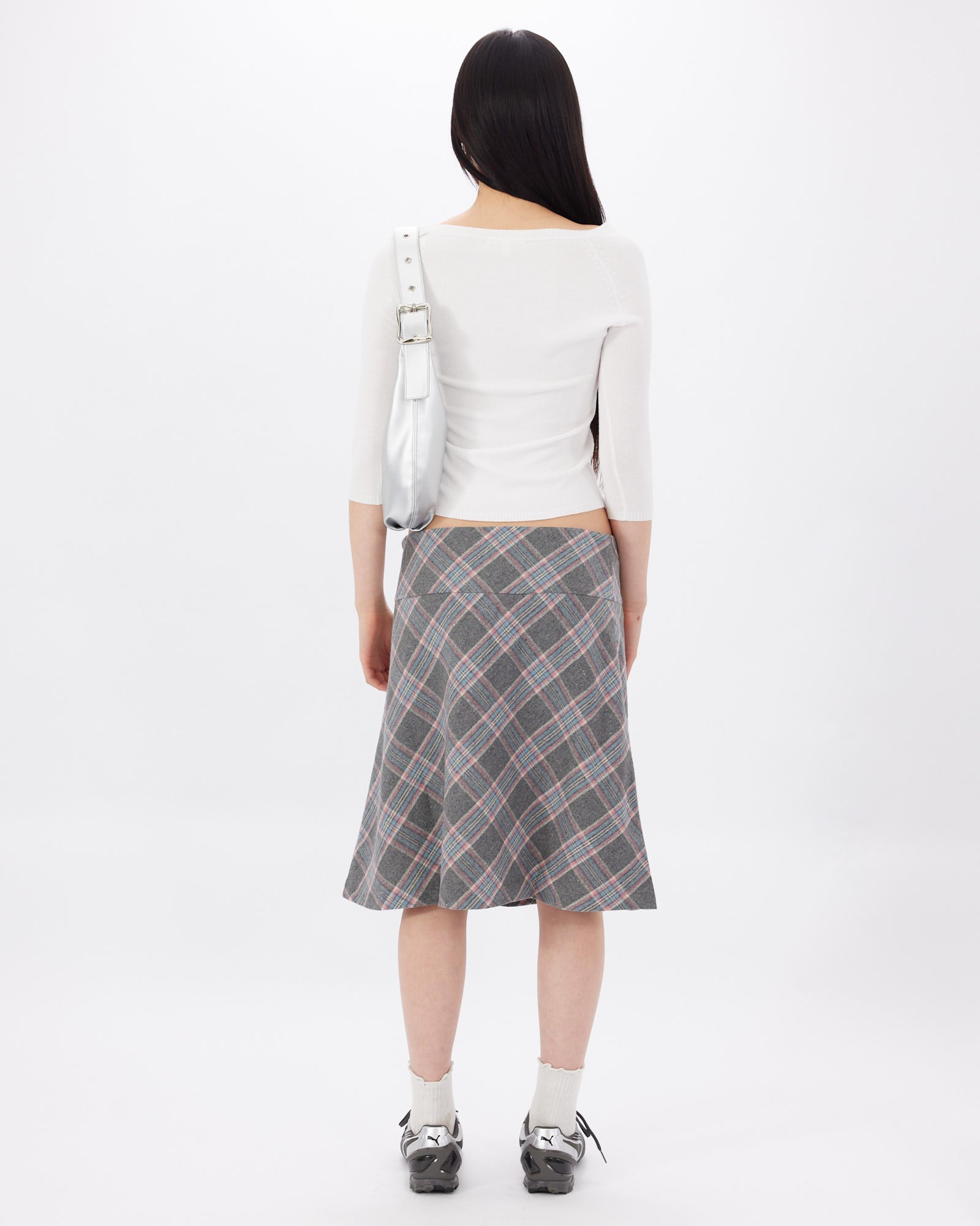 Wide Waistband Tartan Wool Skirt