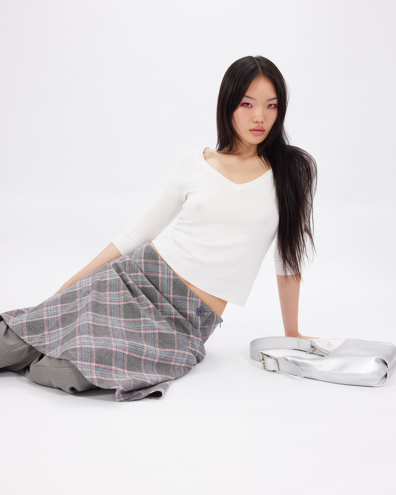 Wide Waistband Tartan Wool Skirt