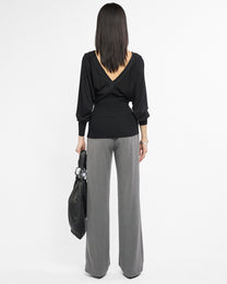 Viscose Knit Batwing Sleeve Top - Black