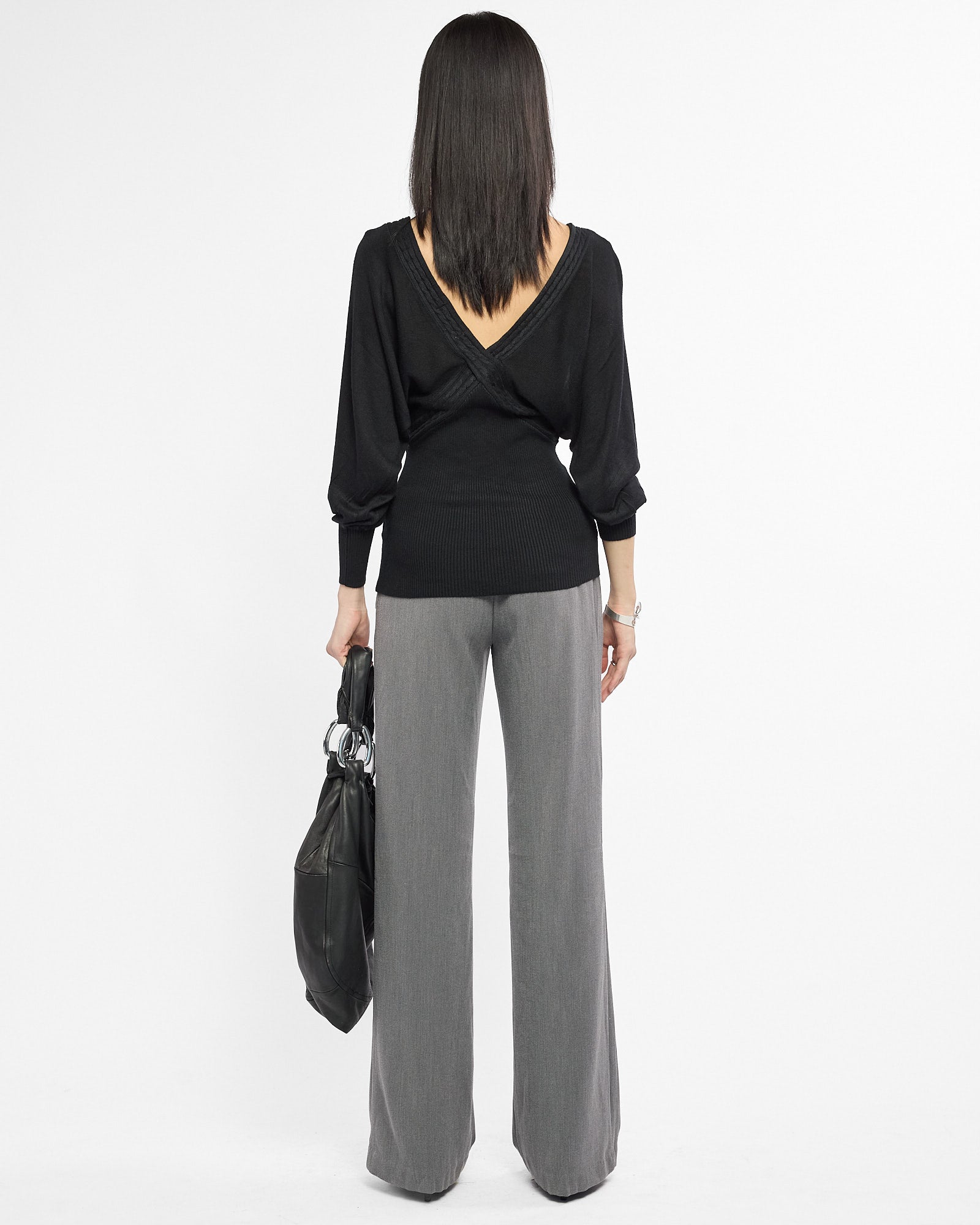 Viscose Knit Batwing Sleeve Top - Black