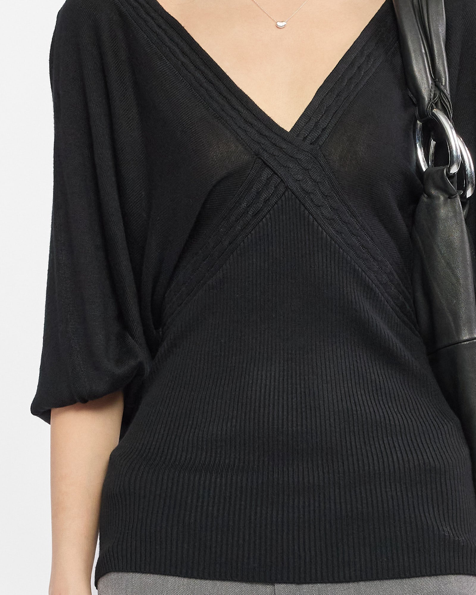 Viscose Knit Batwing Sleeve Top - Black