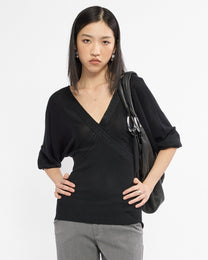 Viscose Knit Batwing Sleeve Top - Black