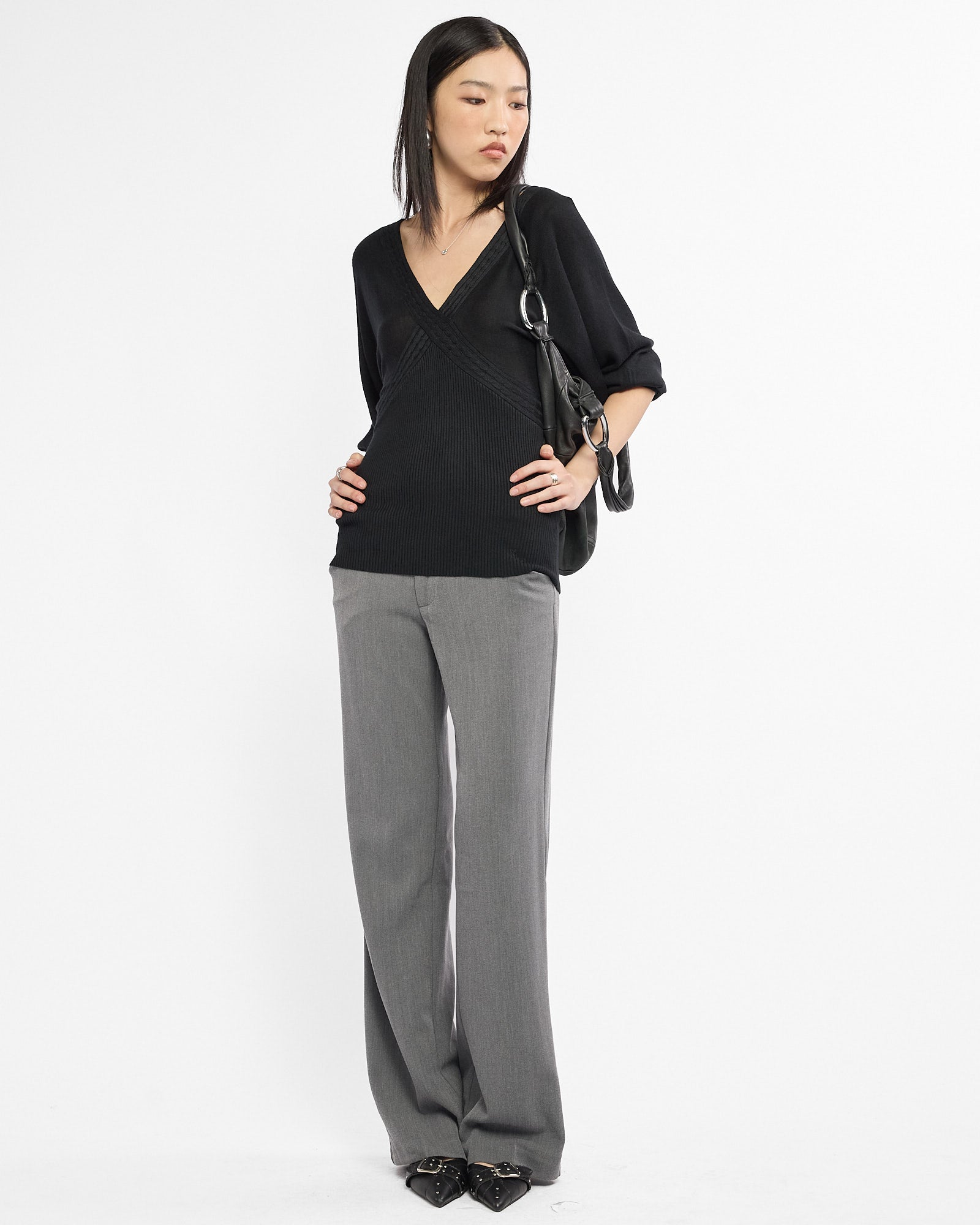Viscose Knit Batwing Sleeve Top - Black