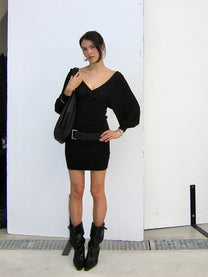 Viscose Knit Batwing Mini Dress - Black