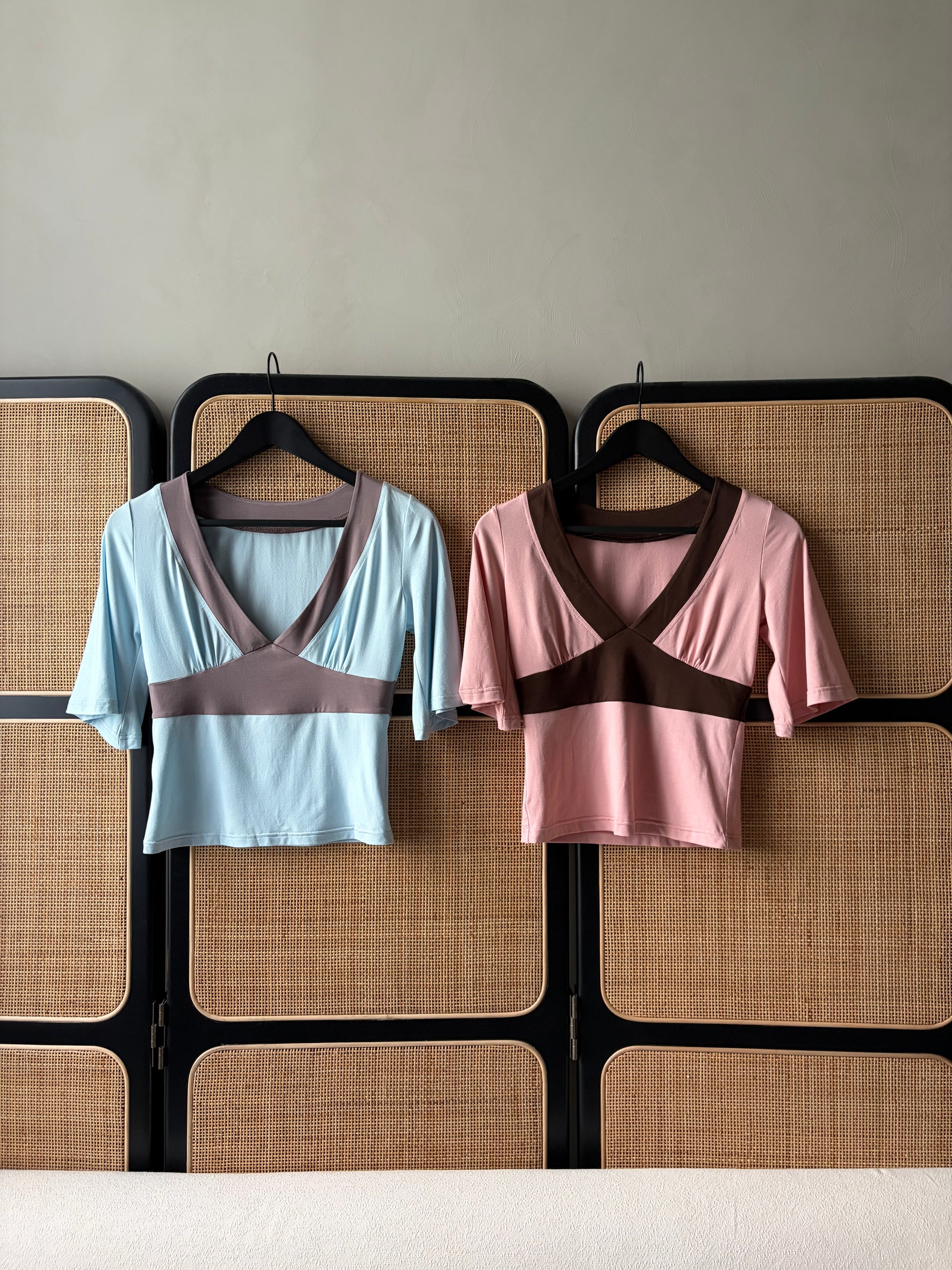 Contrast Flare Sleeve Jersey Top - Pink