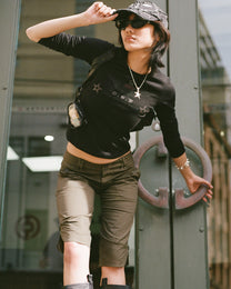 Button Hem Capri - Khaki