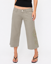 Sequin Embellished 3/4 Length Pant - Khaki