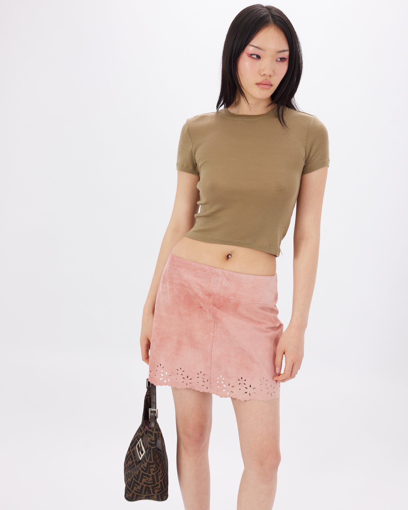 Suede Cutout Mini Skirt