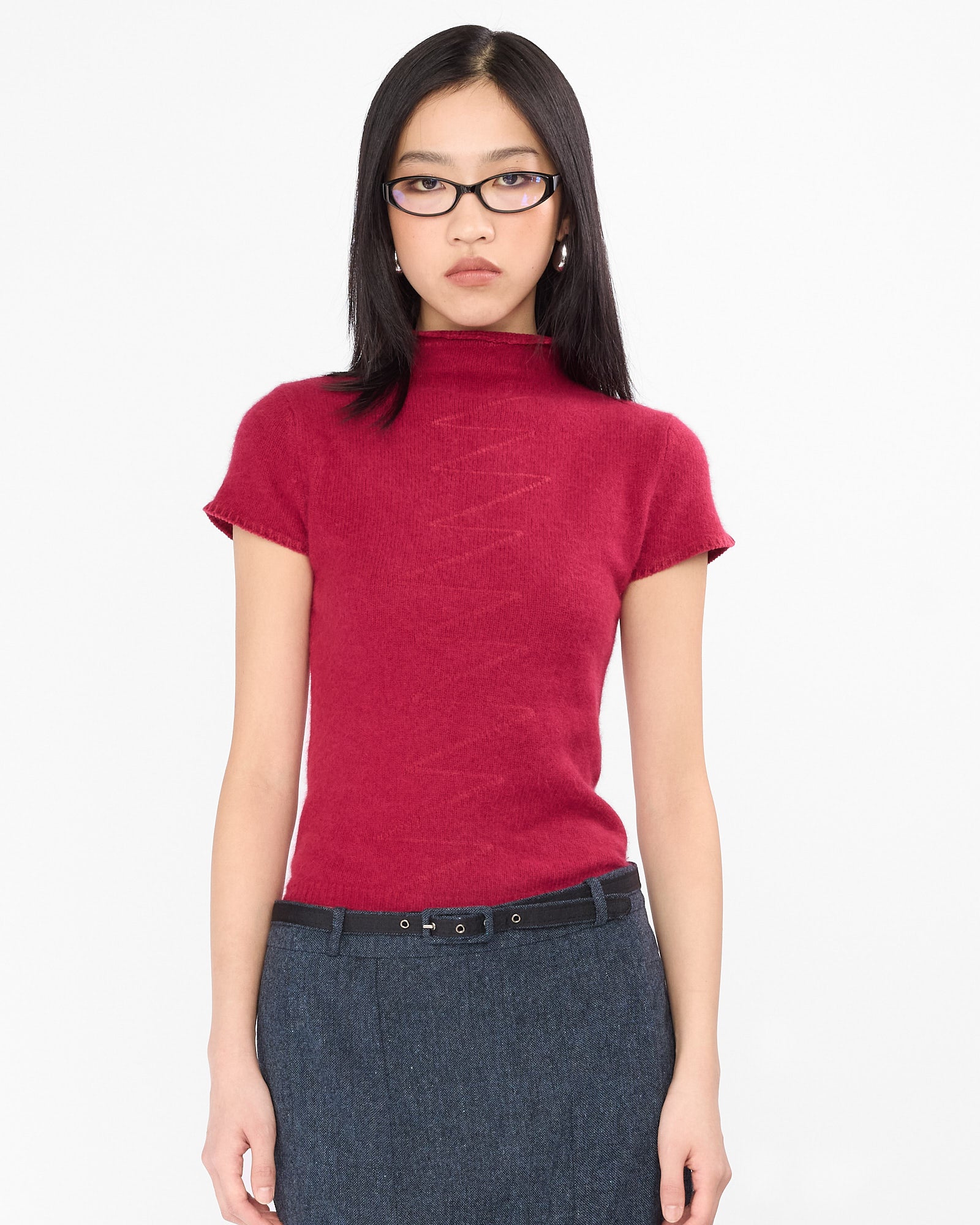 Angora High Neck Knit Top