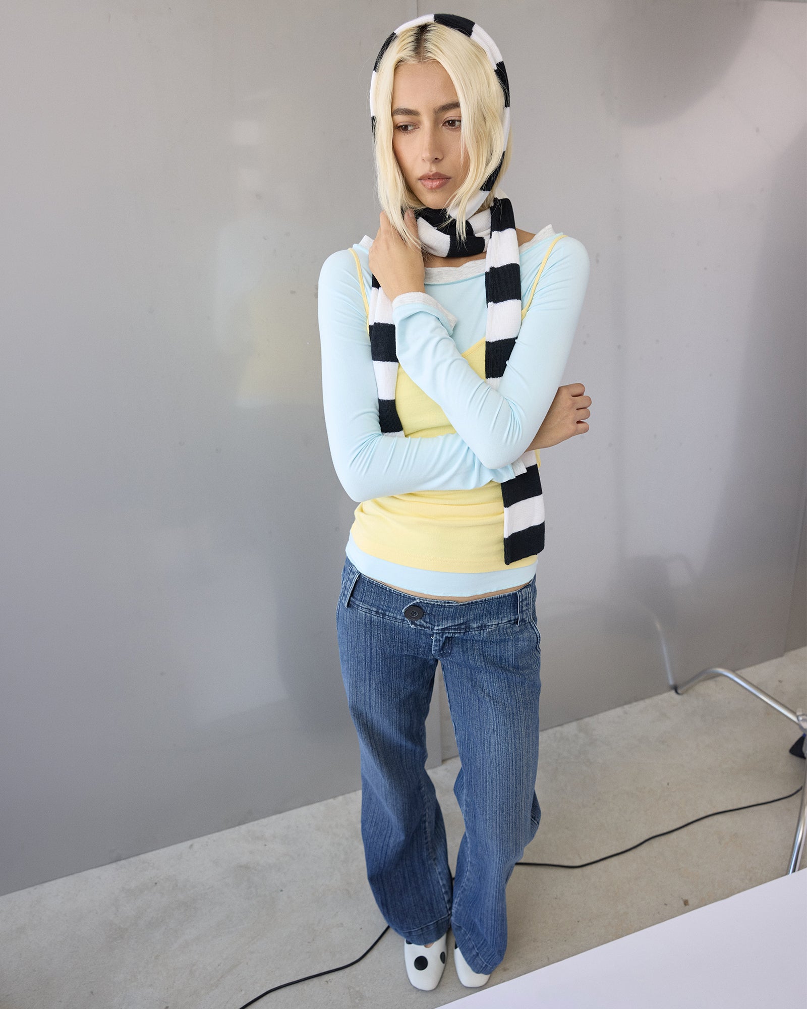 Layered Boat Neck Long Sleeve - Icy Blue Marle Grey
